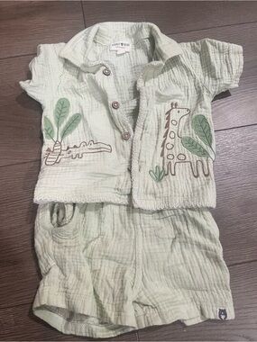 Rabbit & Bear Light Green Baby Safari Set with Giraffe & Crocodile Embroidery